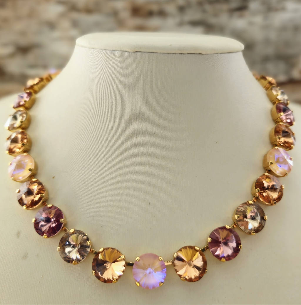 Juicy Peach Mojito Large Premium Crystals In 18k Gold Plated Classic Necklace